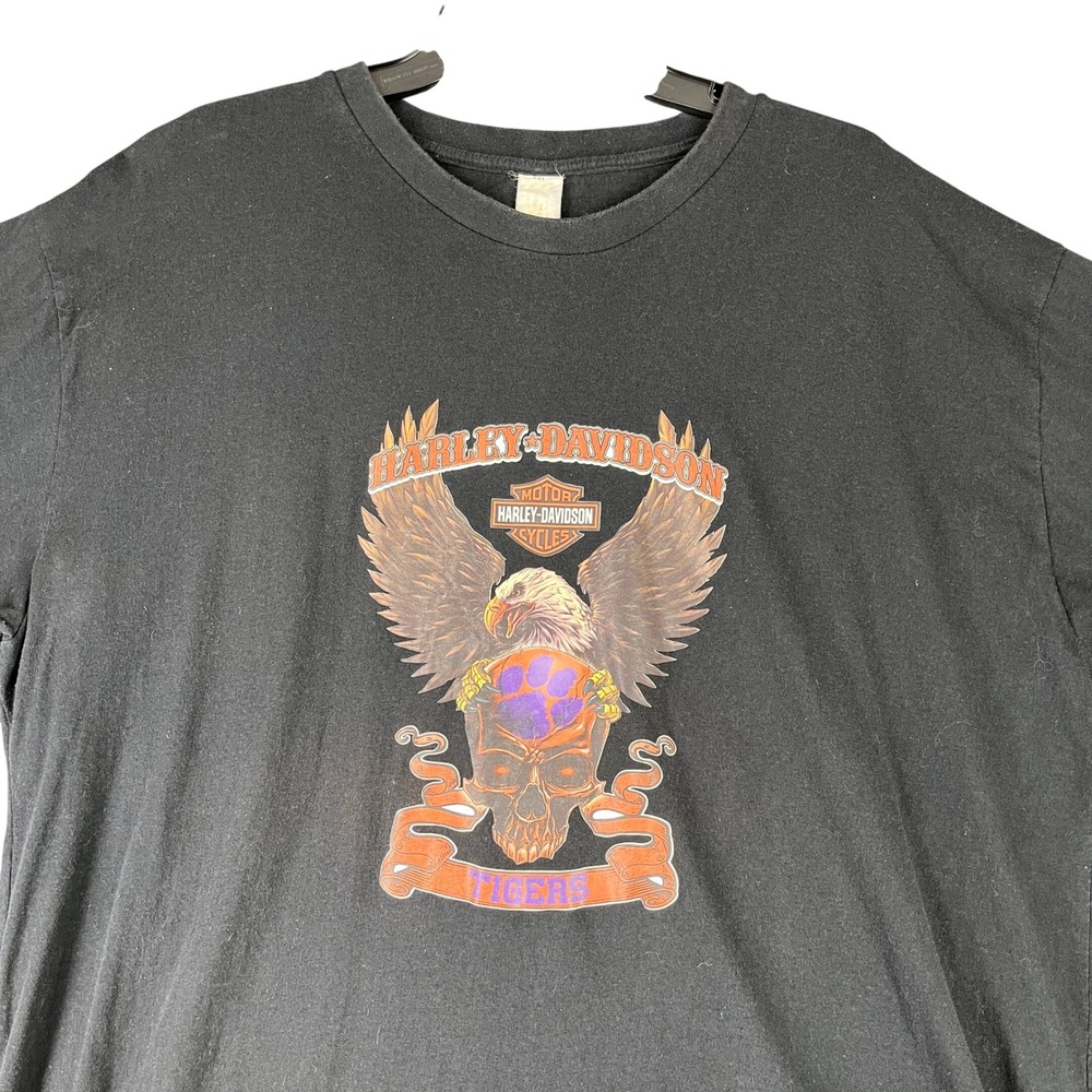 Vintage Clemson Tigers Graphic Shirt Men L Harley Davidson Biker Skull Custom